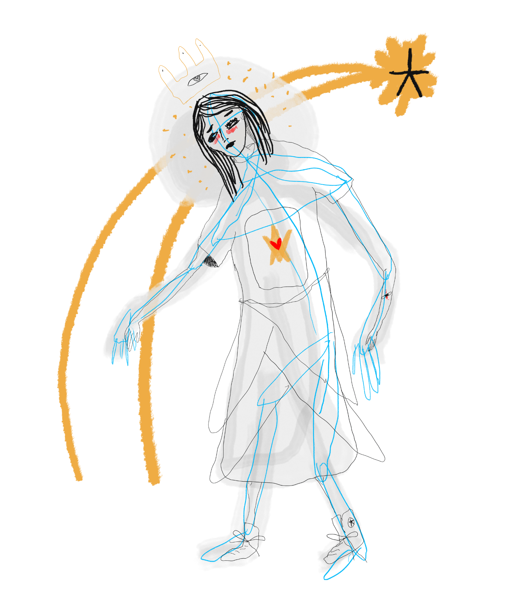 Hand-drawn floating figure