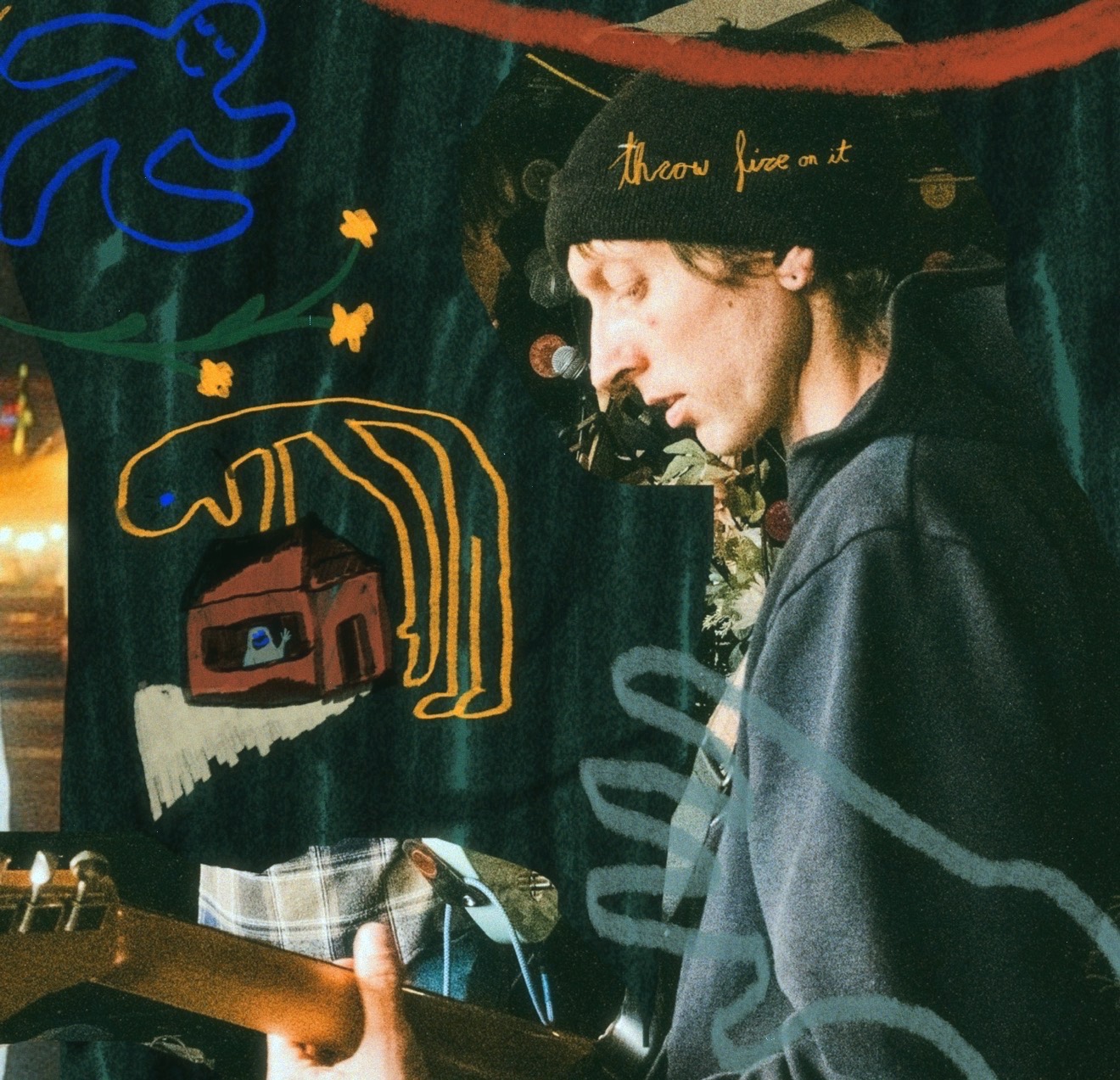 Collage featuring Geoff Nelson playing guitar