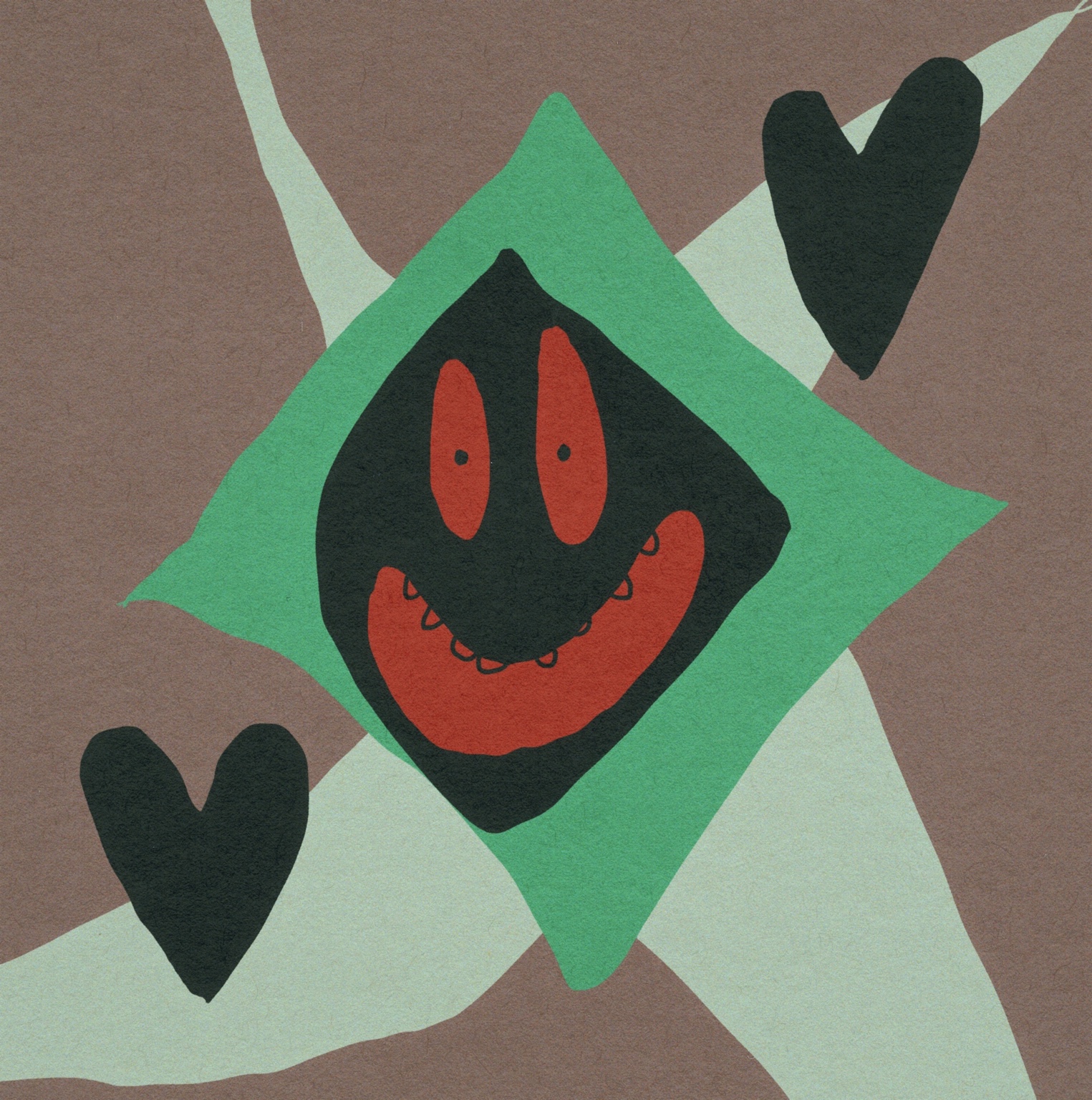 Abstract hand-drawn smiling face with hearts